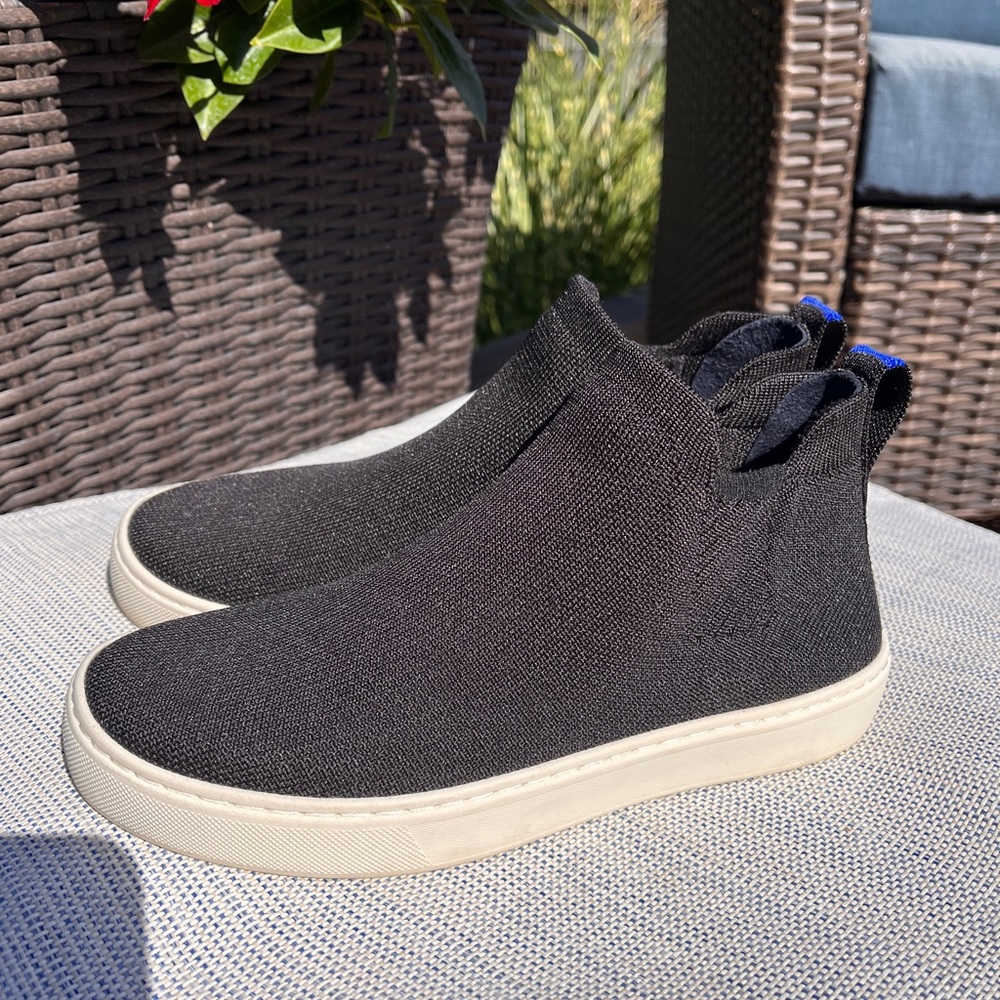Rothy's Black Chelsea with blue stripe on back, exceptional condition